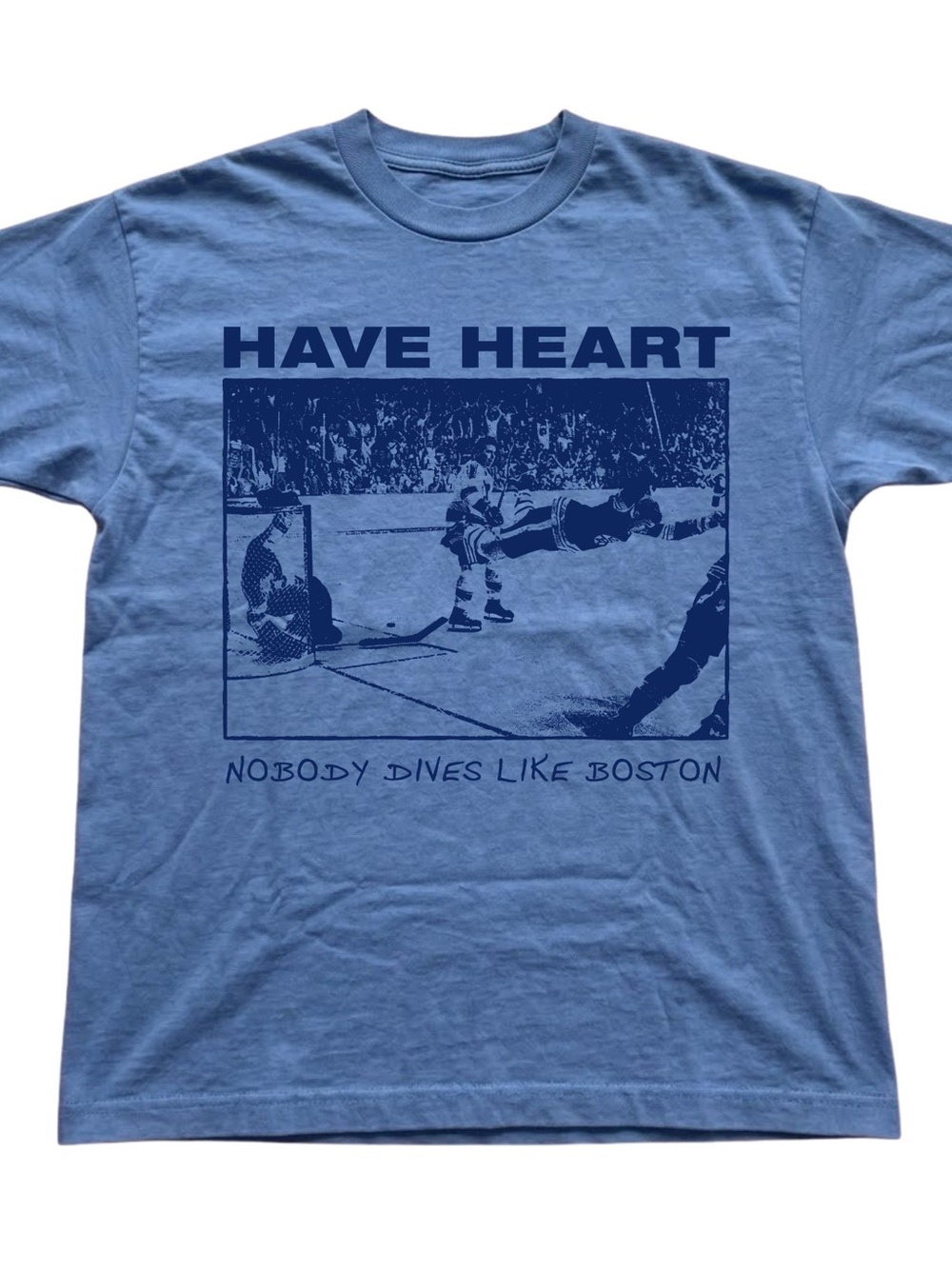 Gildan Light Blue Short Sleeve Tee with Navy Hockey Print, Gift For Her, For Him